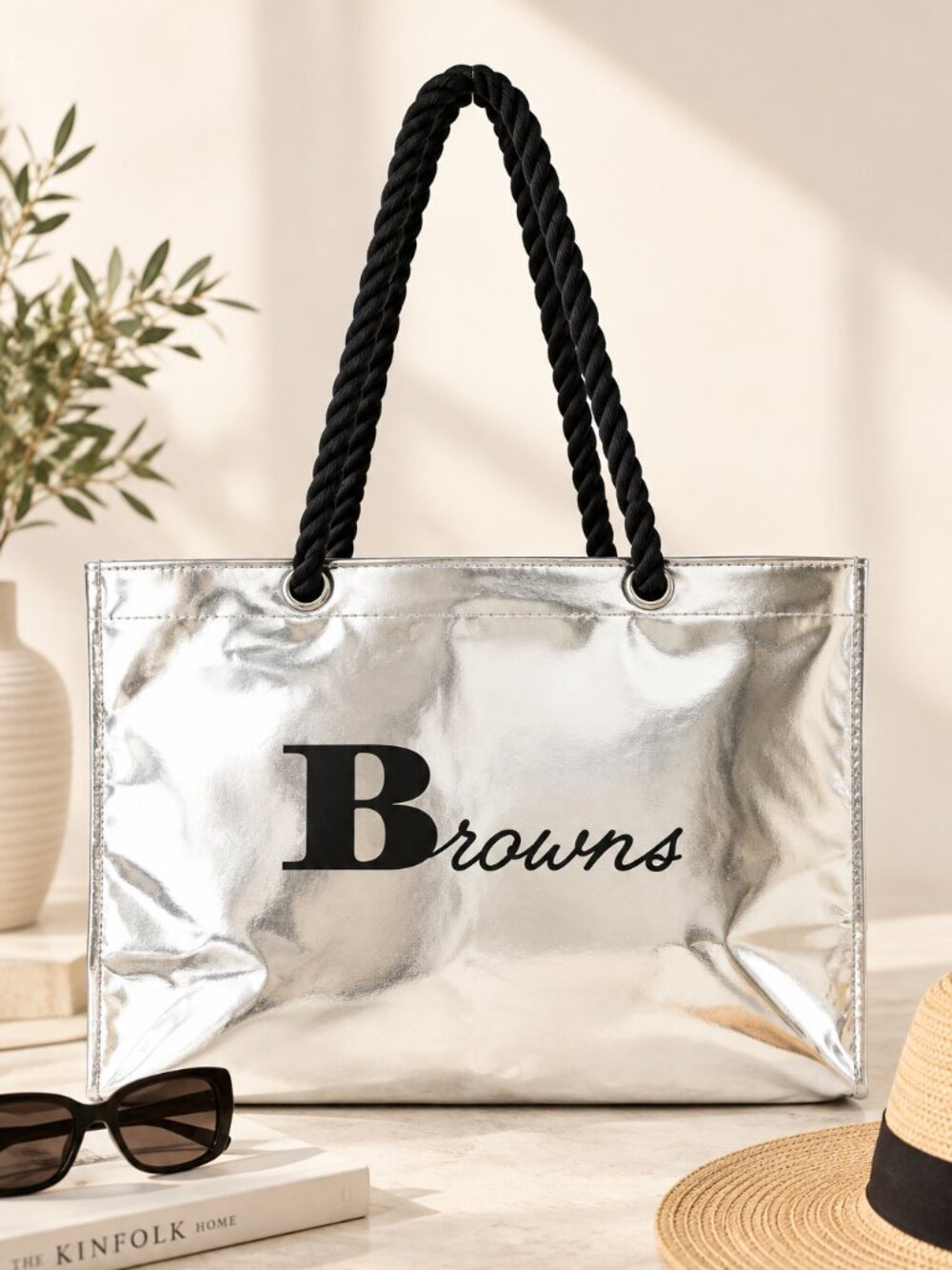 NWOT Browns Shoes Metallic Silver Shopping Bag | Boutique Retail Tote | Reusable